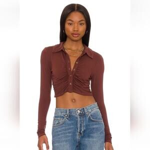 ❤️‍🔥 4 for $25 SALE Lovers + Friends Bernie Crop Top Brown Long Sleeve